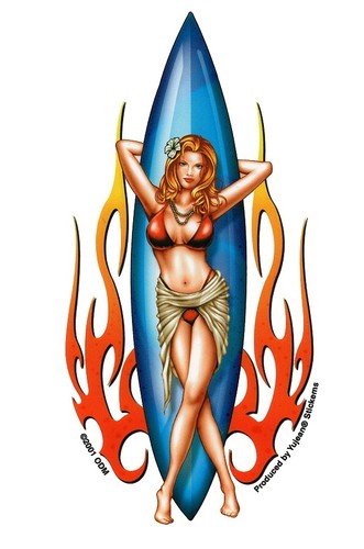 Redhead bikini surfer pinup - redhead,